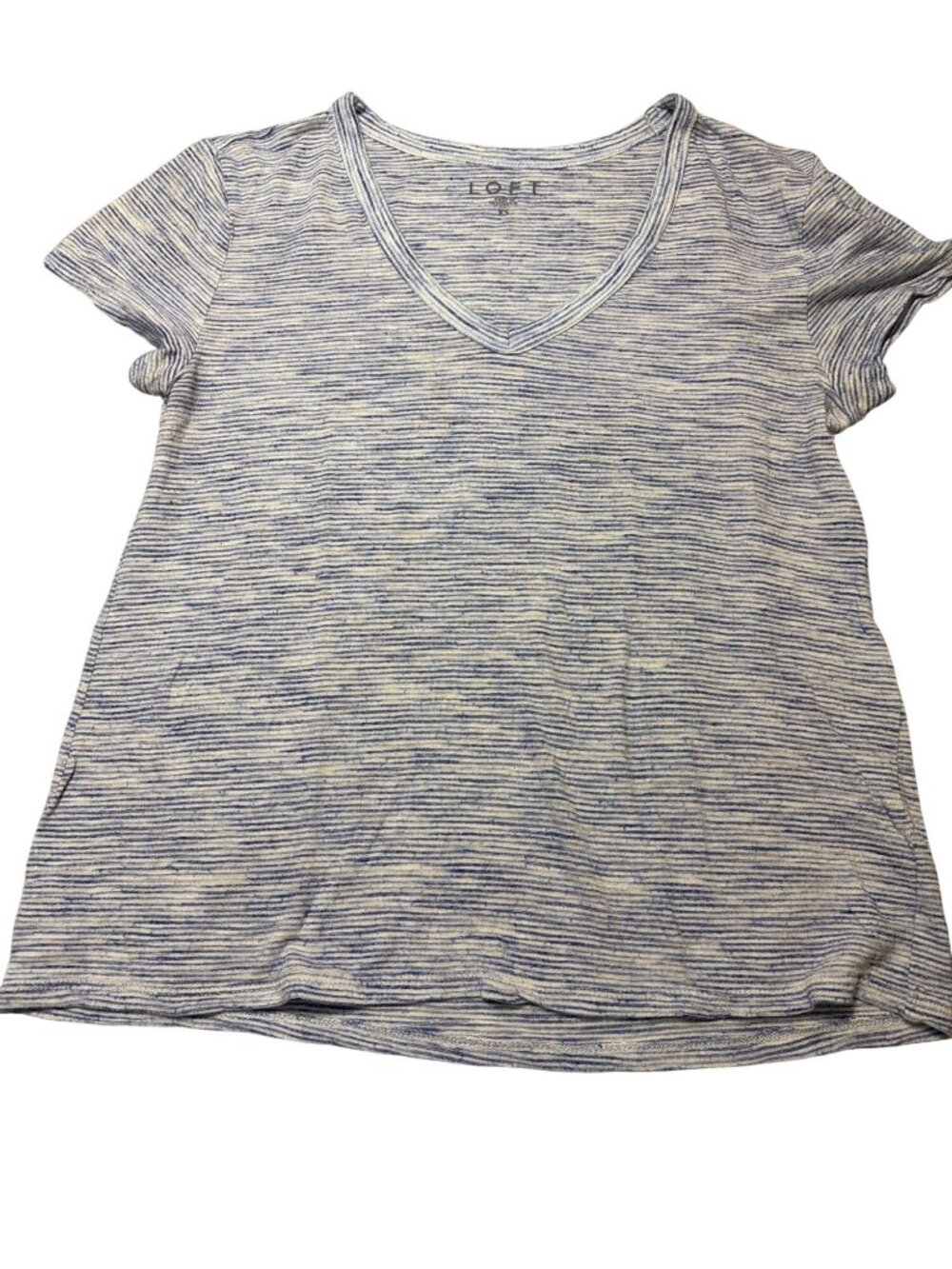 Loft Blue White Striped V Neck Short Sleeve T Shirt Soft Lightweight Size XS